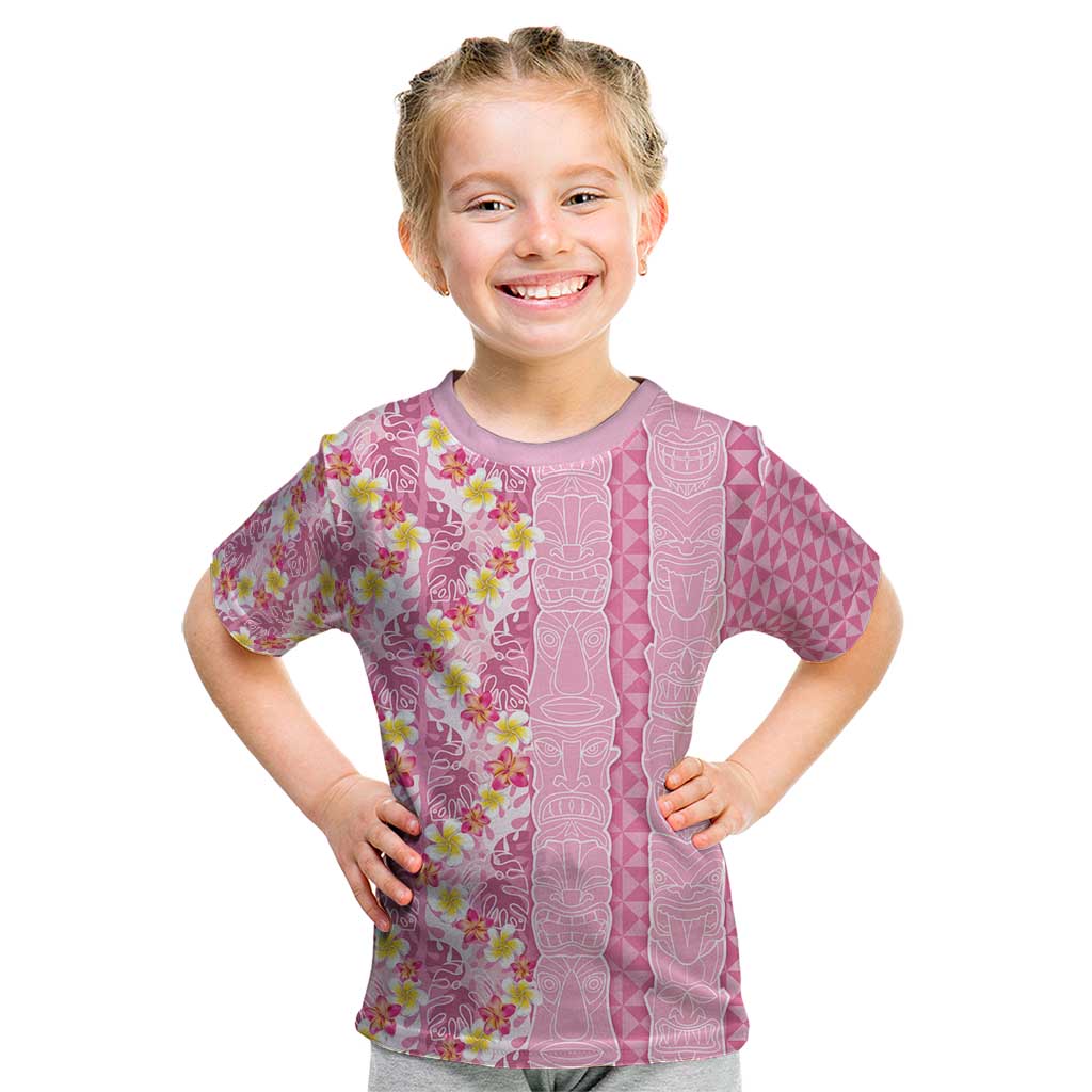 Pastel Magenta Aloha Hawaii Tiki Kid T Shirt Tropical Plumeria - Seamless Style