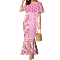 Pastel Magenta Aloha Hawaii Tiki Mermaid Dress Tropical Plumeria - Seamless Style LT14 Women Magenta - Polynesian Pride