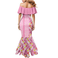 Pastel Magenta Aloha Hawaii Tiki Mermaid Dress Tropical Plumeria - Seamless Style LT14 - Polynesian Pride