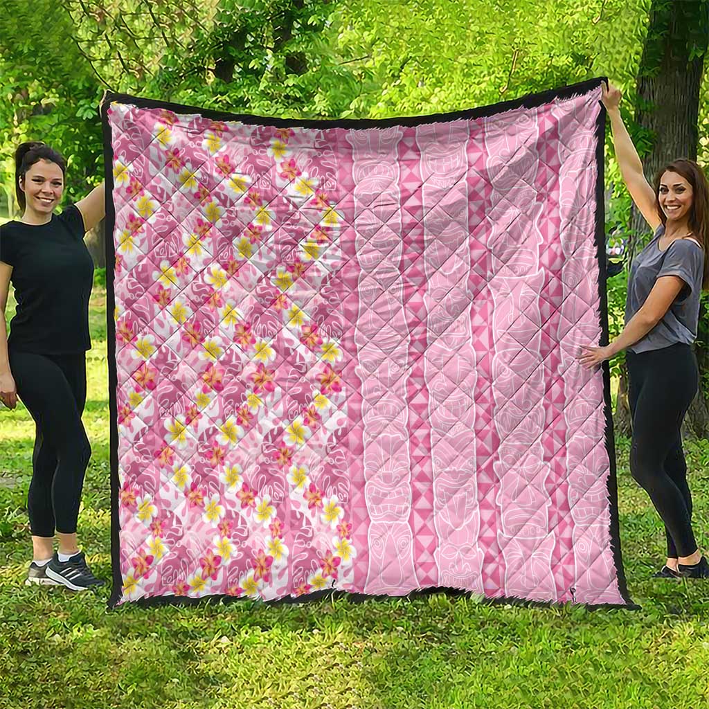 Pastel Magenta Aloha Hawaii Tiki Quilt Tropical Plumeria - Seamless Style