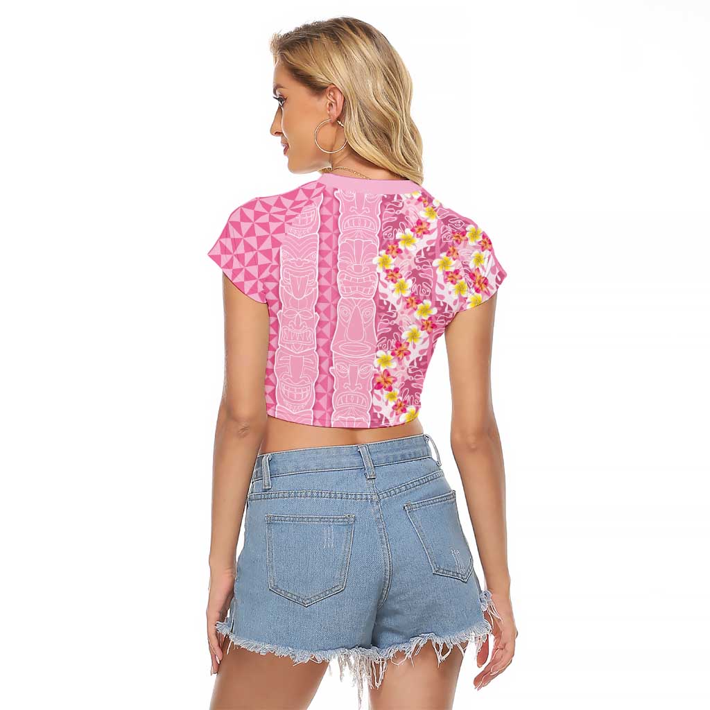 Pastel Magenta Aloha Hawaii Tiki Raglan Cropped T Shirt Tropical Plumeria - Seamless Style LT14 - Polynesian Pride
