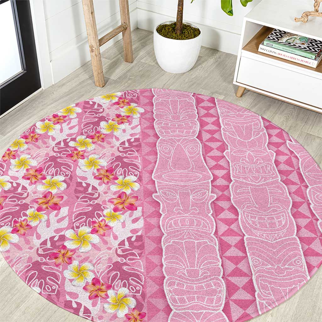 Pastel Magenta Aloha Hawaii Tiki Round Carpet Tropical Plumeria - Seamless Style LT14 Magenta - Polynesian Pride