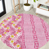 Pastel Magenta Aloha Hawaii Tiki Round Carpet Tropical Plumeria - Seamless Style LT14 Magenta - Polynesian Pride