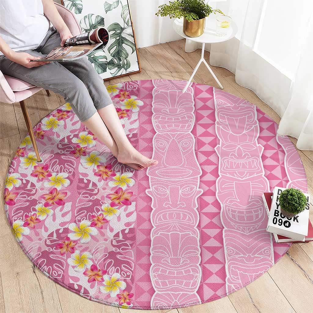 Pastel Magenta Aloha Hawaii Tiki Round Carpet Tropical Plumeria - Seamless Style LT14 - Polynesian Pride