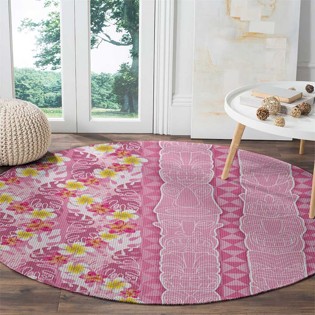 Pastel Magenta Aloha Hawaii Tiki Round Carpet Tropical Plumeria - Seamless Style LT14 - Polynesian Pride