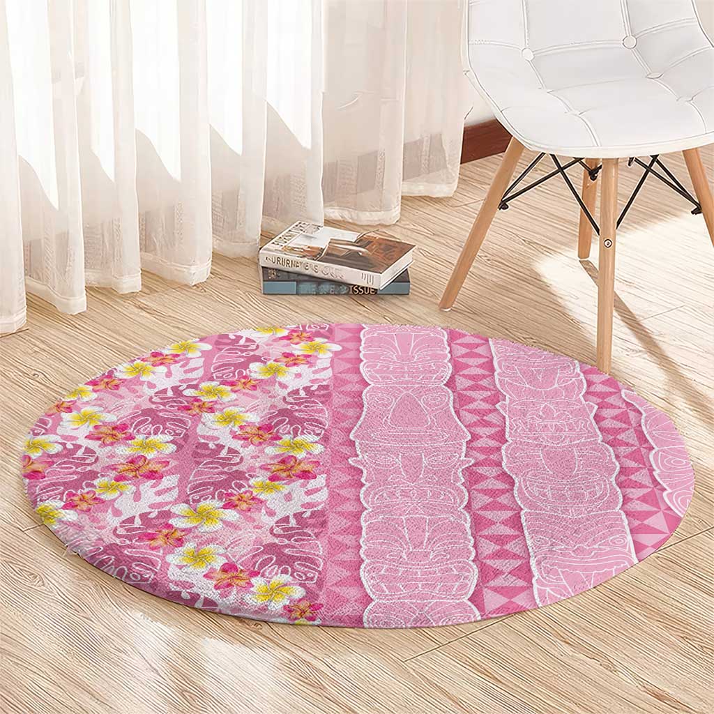 Pastel Magenta Aloha Hawaii Tiki Round Carpet Tropical Plumeria - Seamless Style LT14 - Polynesian Pride