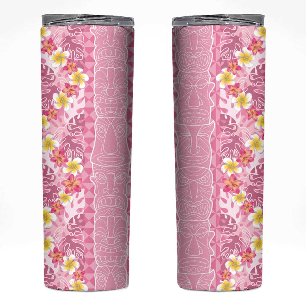 Pastel Magenta Aloha Hawaii Tiki Skinny Tumbler Tropical Plumeria - Seamless Style LT14 Magenta - Polynesian Pride