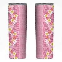 Pastel Magenta Aloha Hawaii Tiki Skinny Tumbler Tropical Plumeria - Seamless Style LT14 Magenta - Polynesian Pride