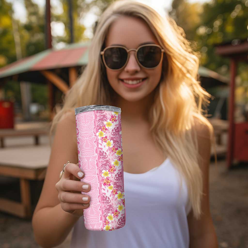 Pastel Magenta Aloha Hawaii Tiki Skinny Tumbler Tropical Plumeria - Seamless Style LT14 - Polynesian Pride