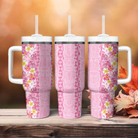 Pastel Magenta Aloha Hawaii Tiki Tumbler With Handle Tropical Plumeria - Seamless Style