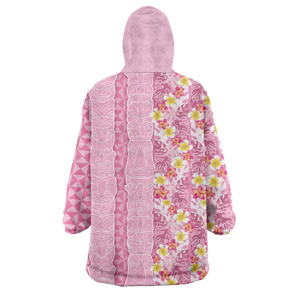 Pastel Magenta Aloha Hawaii Tiki Wearable Blanket Hoodie Tropical Plumeria - Seamless Style LT14 - Polynesian Pride
