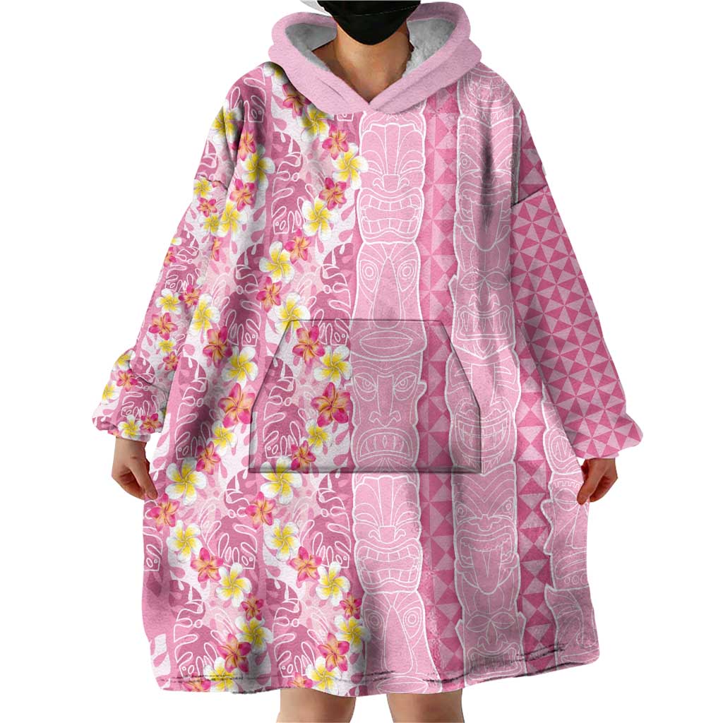 Pastel Magenta Aloha Hawaii Tiki Wearable Blanket Hoodie Tropical Plumeria - Seamless Style LT14 - Polynesian Pride