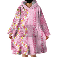 Pastel Magenta Aloha Hawaii Tiki Wearable Blanket Hoodie Tropical Plumeria - Seamless Style LT14 - Polynesian Pride