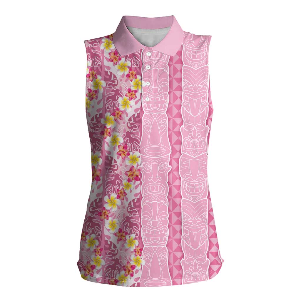 Pastel Magenta Aloha Hawaii Tiki Women Sleeveless Polo Shirt Tropical Plumeria - Seamless Style LT14 Female Magenta - Polynesian Pride