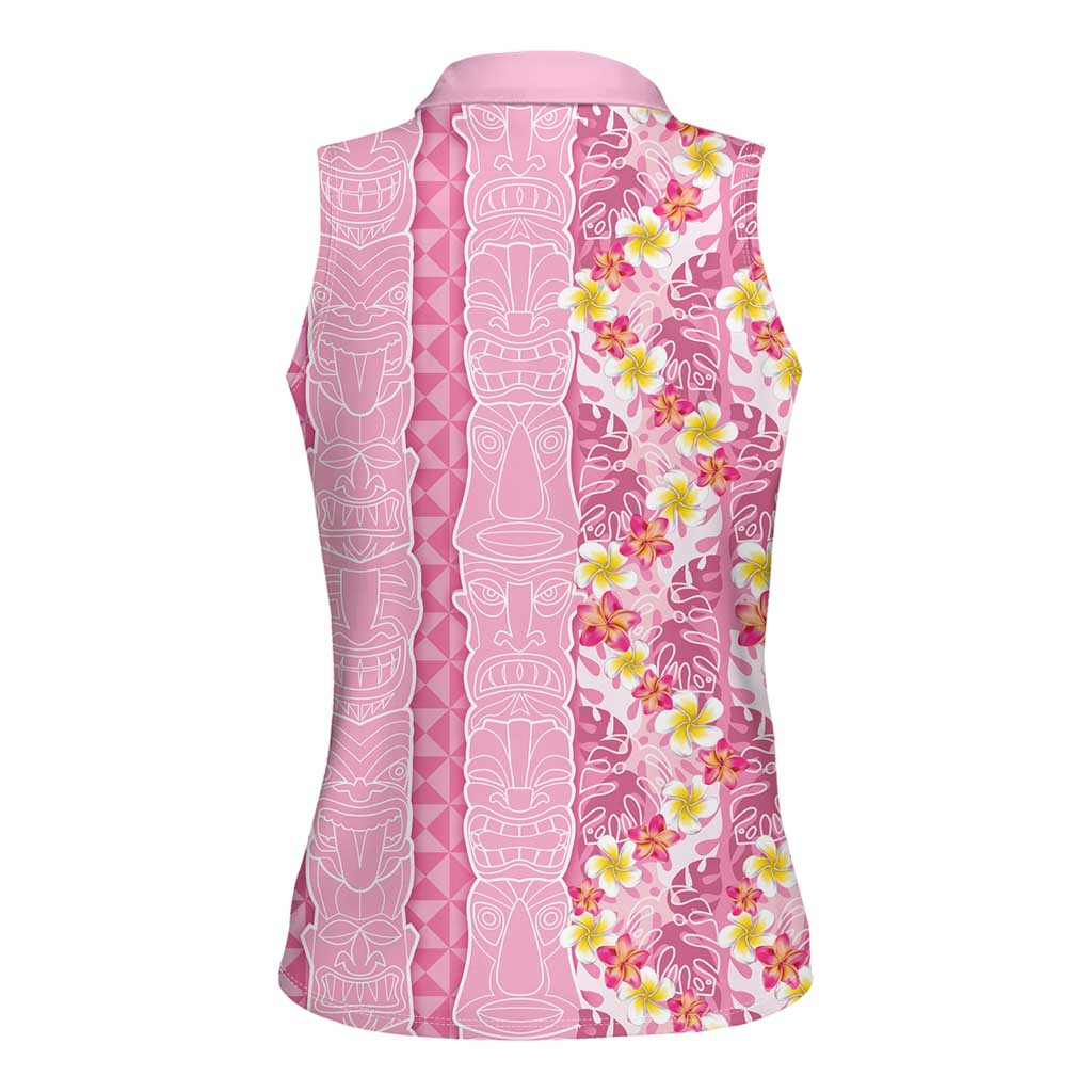 Pastel Magenta Aloha Hawaii Tiki Women Sleeveless Polo Shirt Tropical Plumeria - Seamless Style LT14 - Polynesian Pride