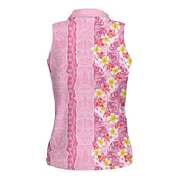 Pastel Magenta Aloha Hawaii Tiki Women Sleeveless Polo Shirt Tropical Plumeria - Seamless Style LT14 - Polynesian Pride