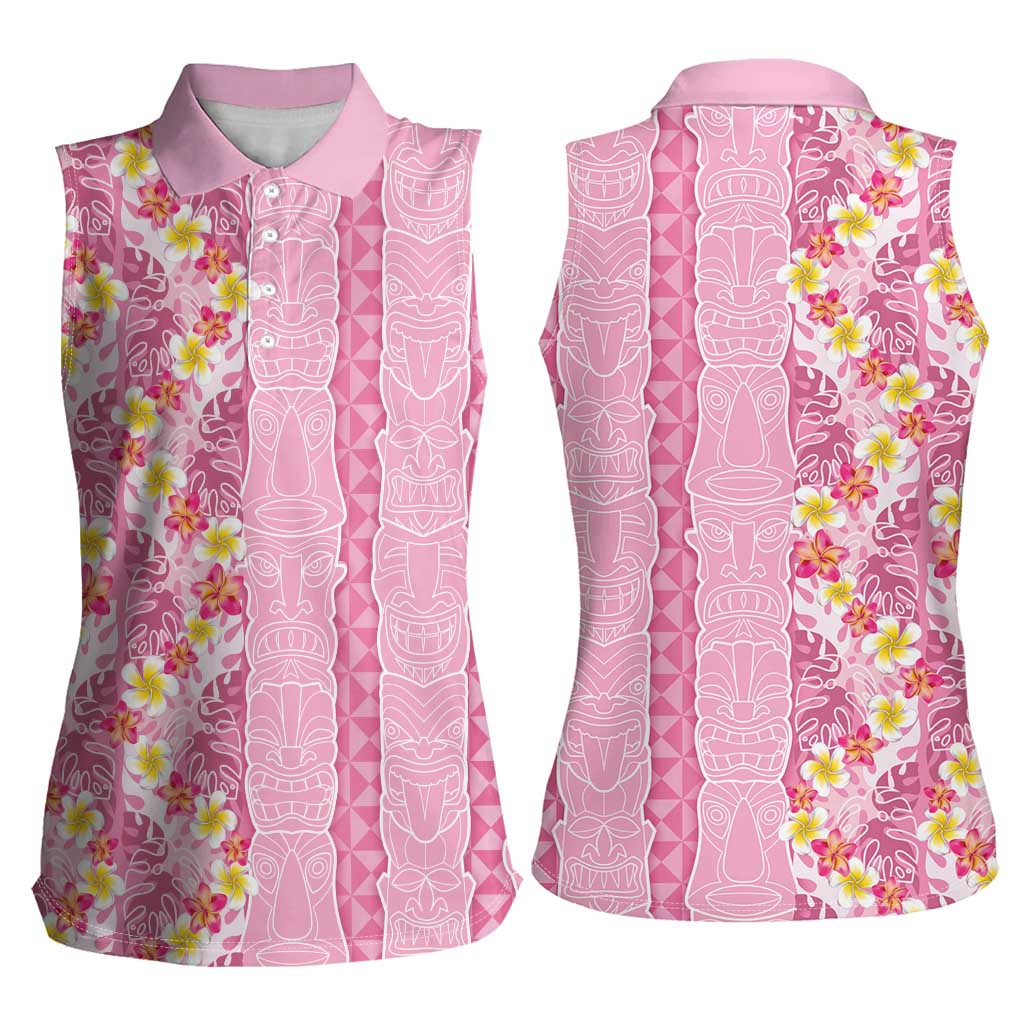 Pastel Magenta Aloha Hawaii Tiki Women Sleeveless Polo Shirt Tropical Plumeria - Seamless Style LT14 - Polynesian Pride