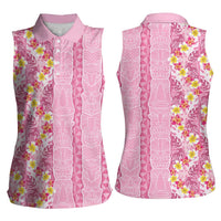 Pastel Magenta Aloha Hawaii Tiki Women Sleeveless Polo Shirt Tropical Plumeria - Seamless Style LT14 - Polynesian Pride
