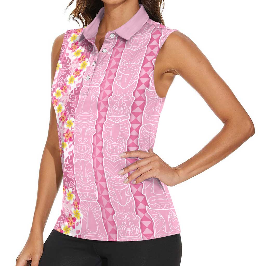Pastel Magenta Aloha Hawaii Tiki Women Sleeveless Polo Shirt Tropical Plumeria - Seamless Style LT14 - Polynesian Pride