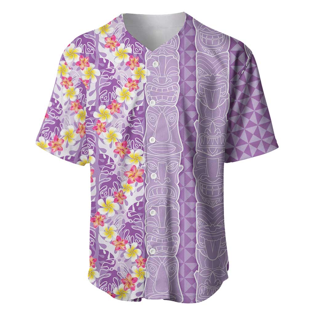 Lush Lilac Aloha Hawaii Tiki Baseball Jersey Tropical Plumeria - Seamless Style LT14 Purple - Polynesian Pride