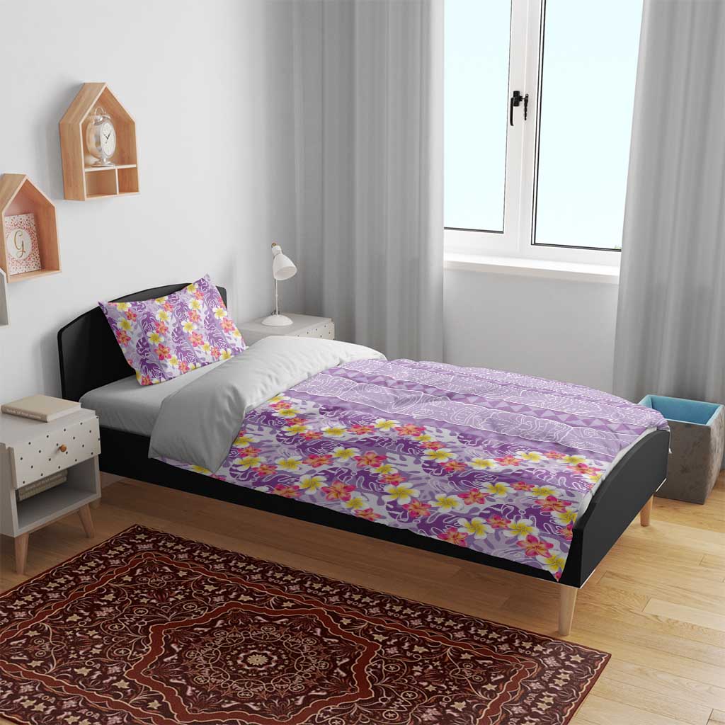 Lush Lilac Aloha Hawaii Tiki Bedding Set Tropical Plumeria - Seamless Style