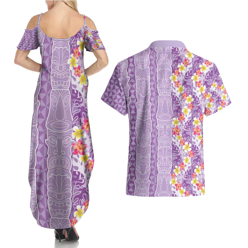 Lush Lilac Aloha Hawaii Tiki Couples Matching Summer Maxi Dress and Hawaiian Shirt Tropical Plumeria - Seamless Style