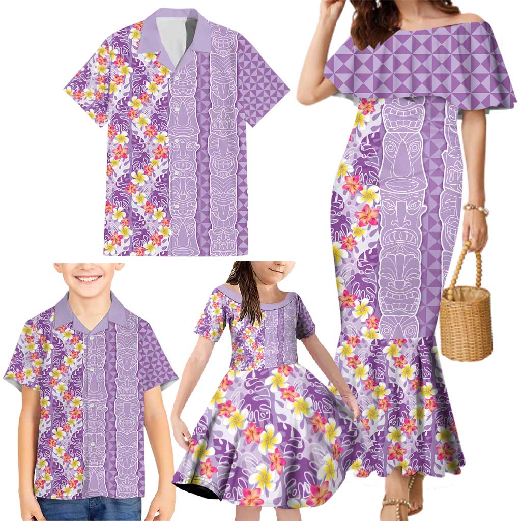 Lush Lilac Aloha Hawaii Tiki Family Matching Mermaid Dress and Hawaiian Shirt Tropical Plumeria - Seamless Style LT14 - Polynesian Pride