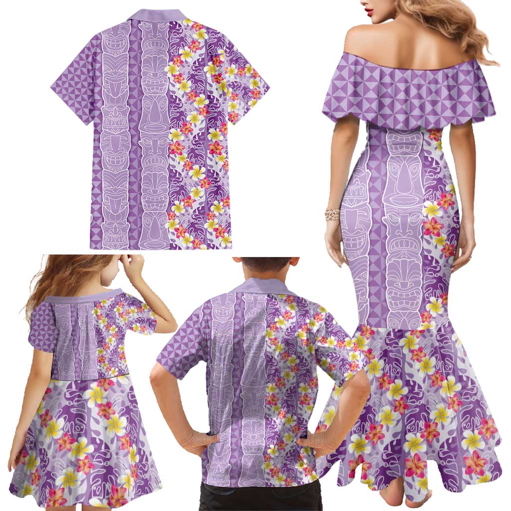 Lush Lilac Aloha Hawaii Tiki Family Matching Mermaid Dress and Hawaiian Shirt Tropical Plumeria - Seamless Style LT14 - Polynesian Pride