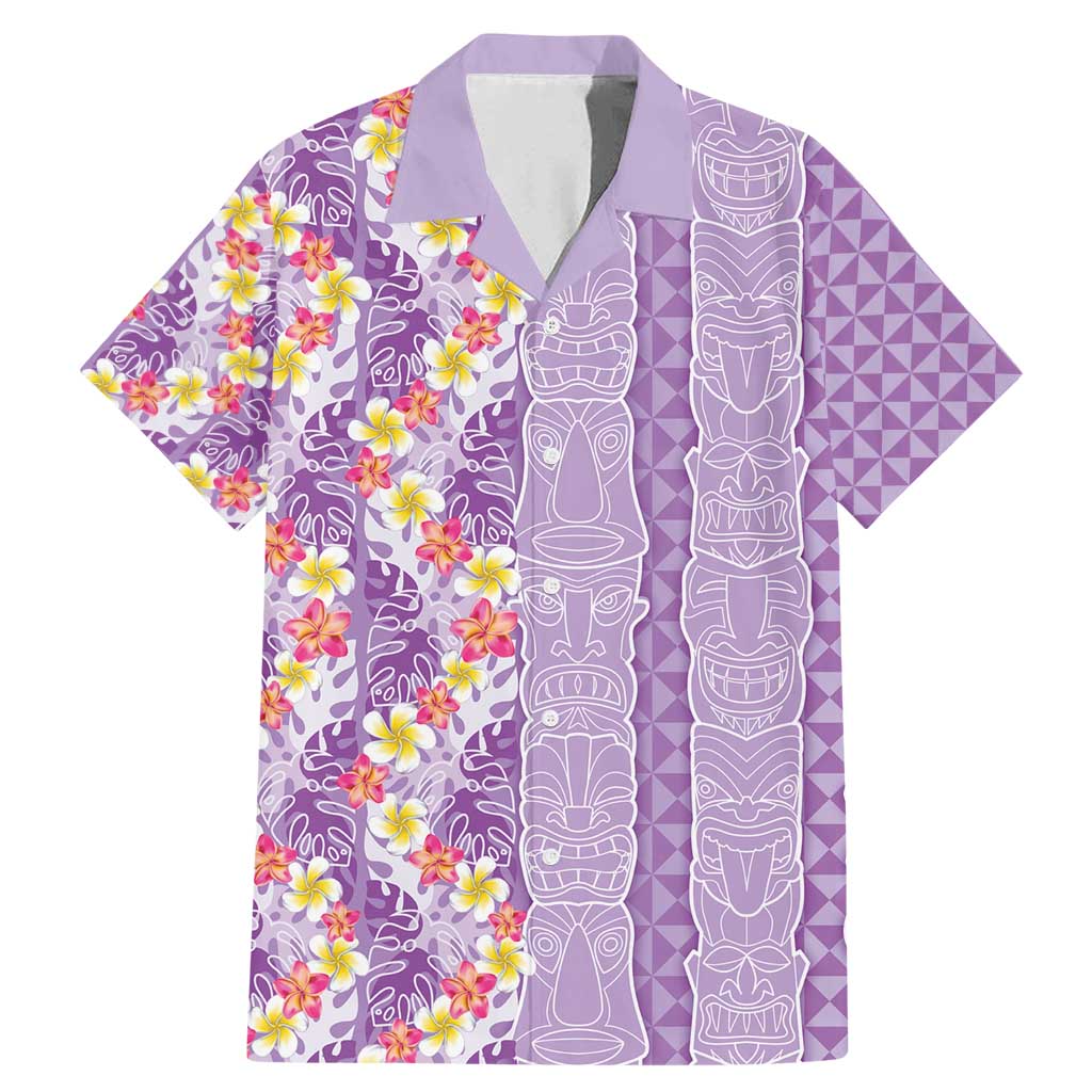 Lush Lilac Aloha Hawaii Tiki Family Matching Mermaid Dress and Hawaiian Shirt Tropical Plumeria - Seamless Style LT14 Dad's Shirt - Short Sleeve Purple - Polynesian Pride