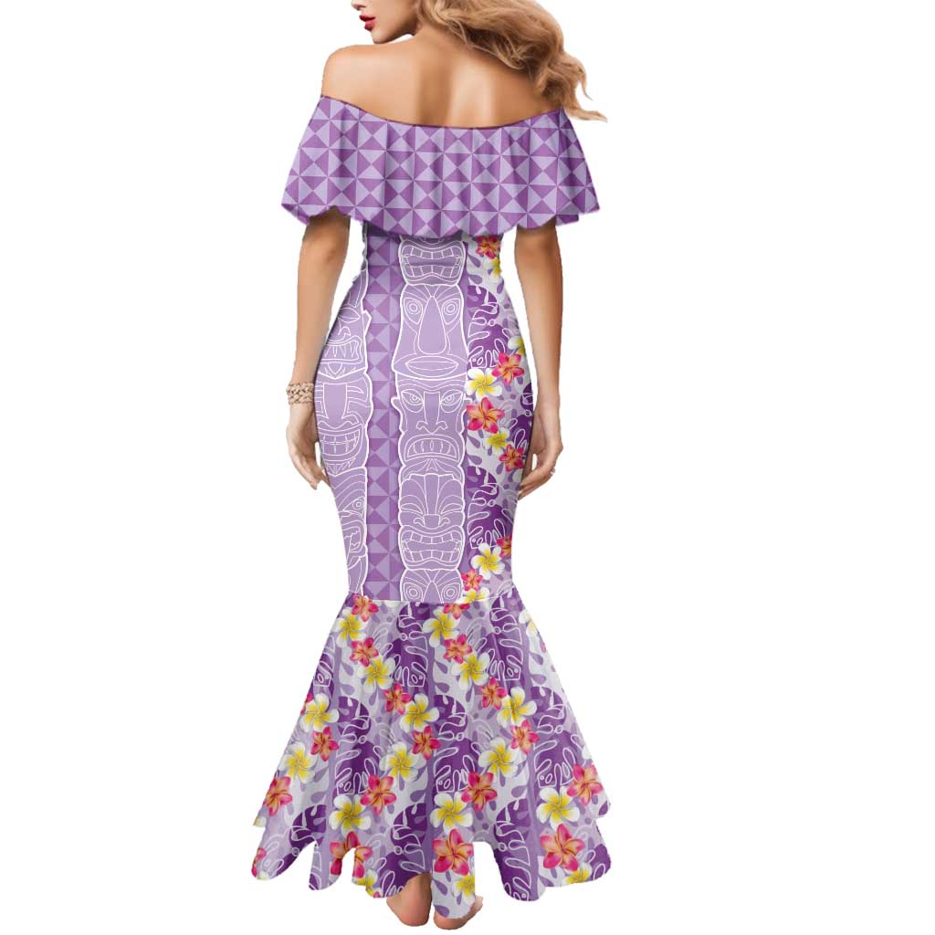 Lush Lilac Aloha Hawaii Tiki Family Matching Mermaid Dress and Hawaiian Shirt Tropical Plumeria - Seamless Style LT14 - Polynesian Pride