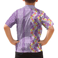 Lush Lilac Aloha Hawaii Tiki Family Matching Off The Shoulder Long Sleeve Dress and Hawaiian Shirt Tropical Plumeria - Seamless Style LT14 - Polynesian Pride