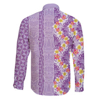 Lush Lilac Aloha Hawaii Tiki Family Matching Off The Shoulder Long Sleeve Dress and Hawaiian Shirt Tropical Plumeria - Seamless Style LT14 - Polynesian Pride