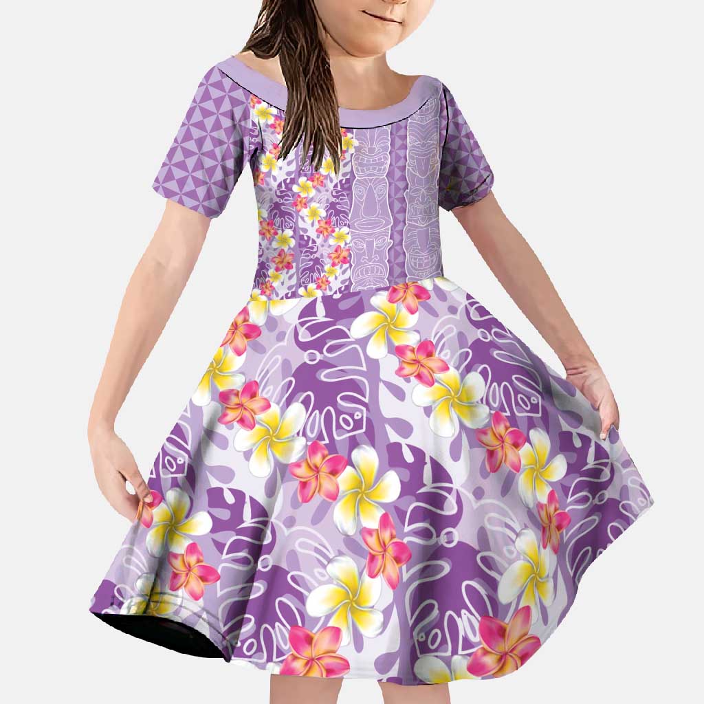 Lush Lilac Aloha Hawaii Tiki Family Matching Off Shoulder Maxi Dress and Hawaiian Shirt Tropical Plumeria - Seamless Style LT14 Daughter's Dress Purple - Polynesian Pride