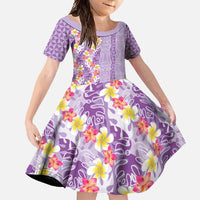 Lush Lilac Aloha Hawaii Tiki Family Matching Off Shoulder Maxi Dress and Hawaiian Shirt Tropical Plumeria - Seamless Style LT14 Daughter's Dress Purple - Polynesian Pride
