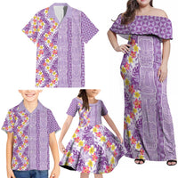 Lush Lilac Aloha Hawaii Tiki Family Matching Off Shoulder Maxi Dress and Hawaiian Shirt Tropical Plumeria - Seamless Style LT14 - Polynesian Pride