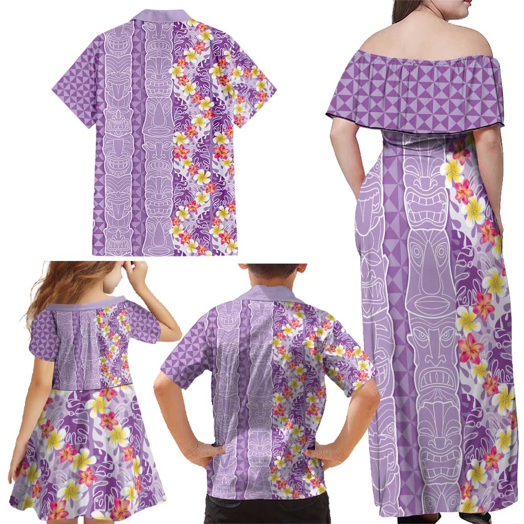 Lush Lilac Aloha Hawaii Tiki Family Matching Off Shoulder Maxi Dress and Hawaiian Shirt Tropical Plumeria - Seamless Style LT14 - Polynesian Pride