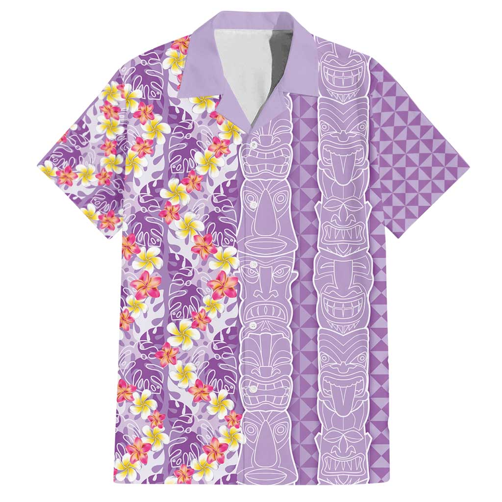 Lush Lilac Aloha Hawaii Tiki Family Matching Off Shoulder Maxi Dress and Hawaiian Shirt Tropical Plumeria - Seamless Style LT14 Dad's Shirt - Short Sleeve Purple - Polynesian Pride