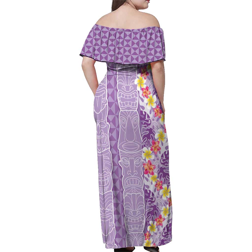 Lush Lilac Aloha Hawaii Tiki Family Matching Off Shoulder Maxi Dress and Hawaiian Shirt Tropical Plumeria - Seamless Style LT14 - Polynesian Pride
