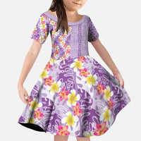 Lush Lilac Aloha Hawaii Tiki Family Matching Puletasi and Hawaiian Shirt Tropical Plumeria - Seamless Style LT14 Daughter's Dress Purple - Polynesian Pride