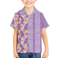 Lush Lilac Aloha Hawaii Tiki Family Matching Puletasi and Hawaiian Shirt Tropical Plumeria - Seamless Style LT14 Son's Shirt Purple - Polynesian Pride