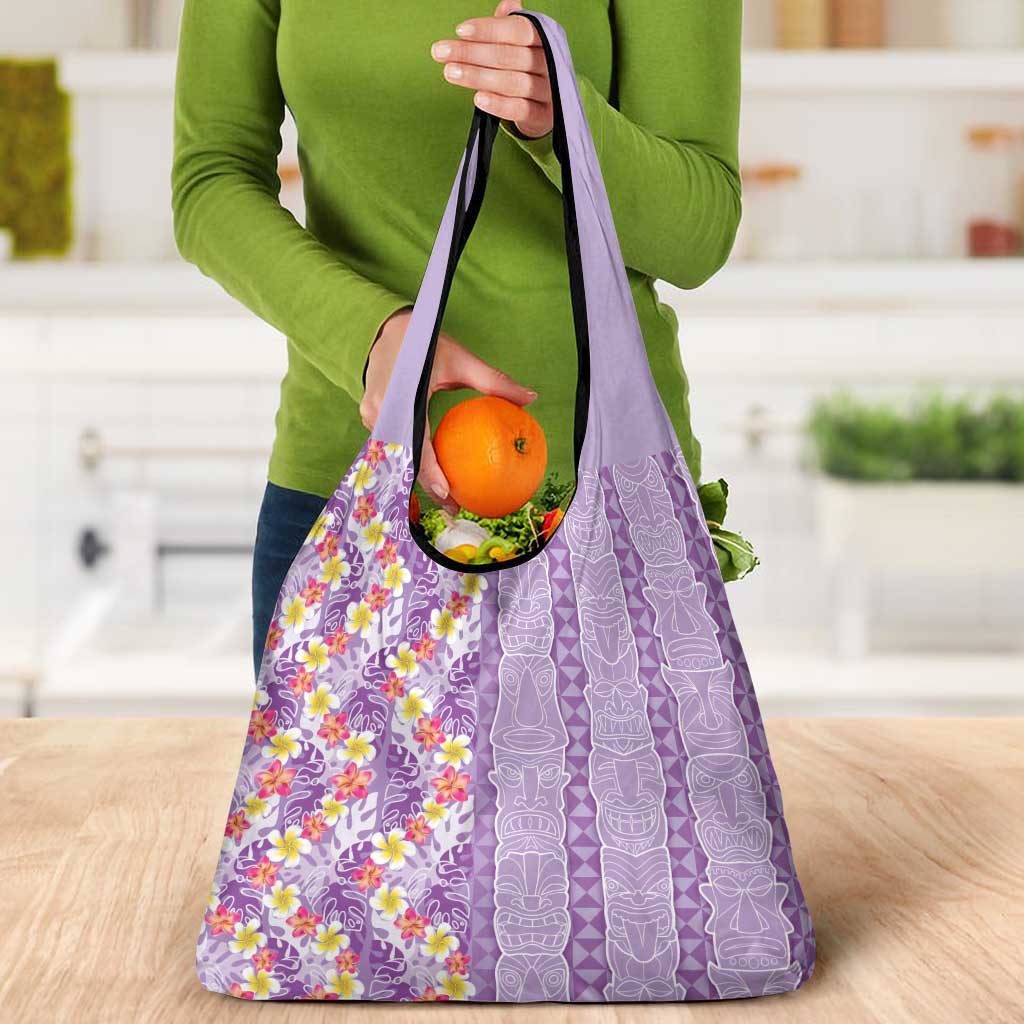 Lush Lilac Aloha Hawaii Tiki Grocery Bag Tropical Plumeria - Seamless Style