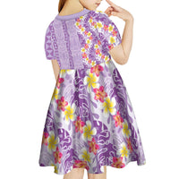 Lush Lilac Aloha Hawaii Tiki Kid Short Sleeve Dress Tropical Plumeria - Seamless Style LT14 - Polynesian Pride