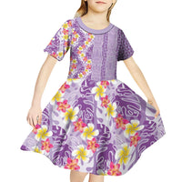 Lush Lilac Aloha Hawaii Tiki Kid Short Sleeve Dress Tropical Plumeria - Seamless Style LT14 - Polynesian Pride