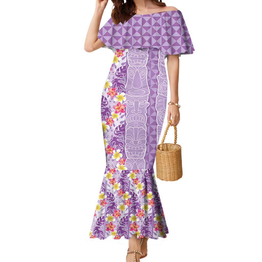 Lush Lilac Aloha Hawaii Tiki Mermaid Dress Tropical Plumeria - Seamless Style LT14 Women Purple - Polynesian Pride