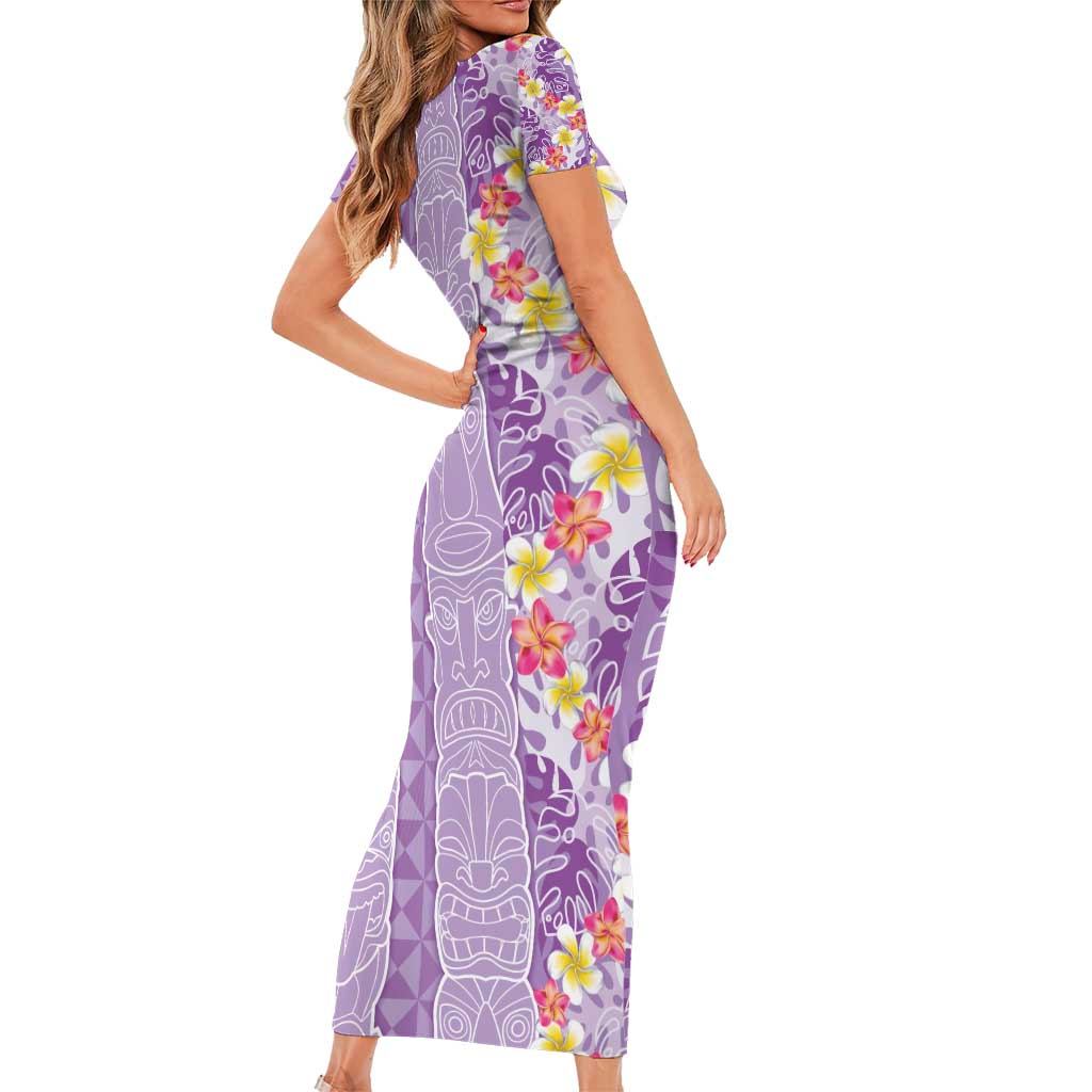 Lush Lilac Aloha Hawaii Tiki Short Sleeve Bodycon Dress Tropical Plumeria - Seamless Style LT14 - Polynesian Pride