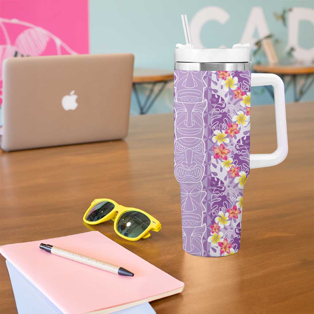 Lush Lilac Aloha Hawaii Tiki Tumbler With Handle Tropical Plumeria - Seamless Style
