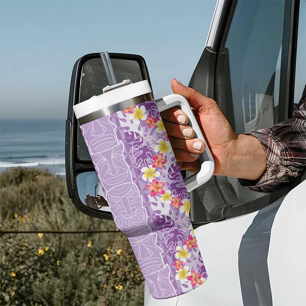 Lush Lilac Aloha Hawaii Tiki Tumbler With Handle Tropical Plumeria - Seamless Style