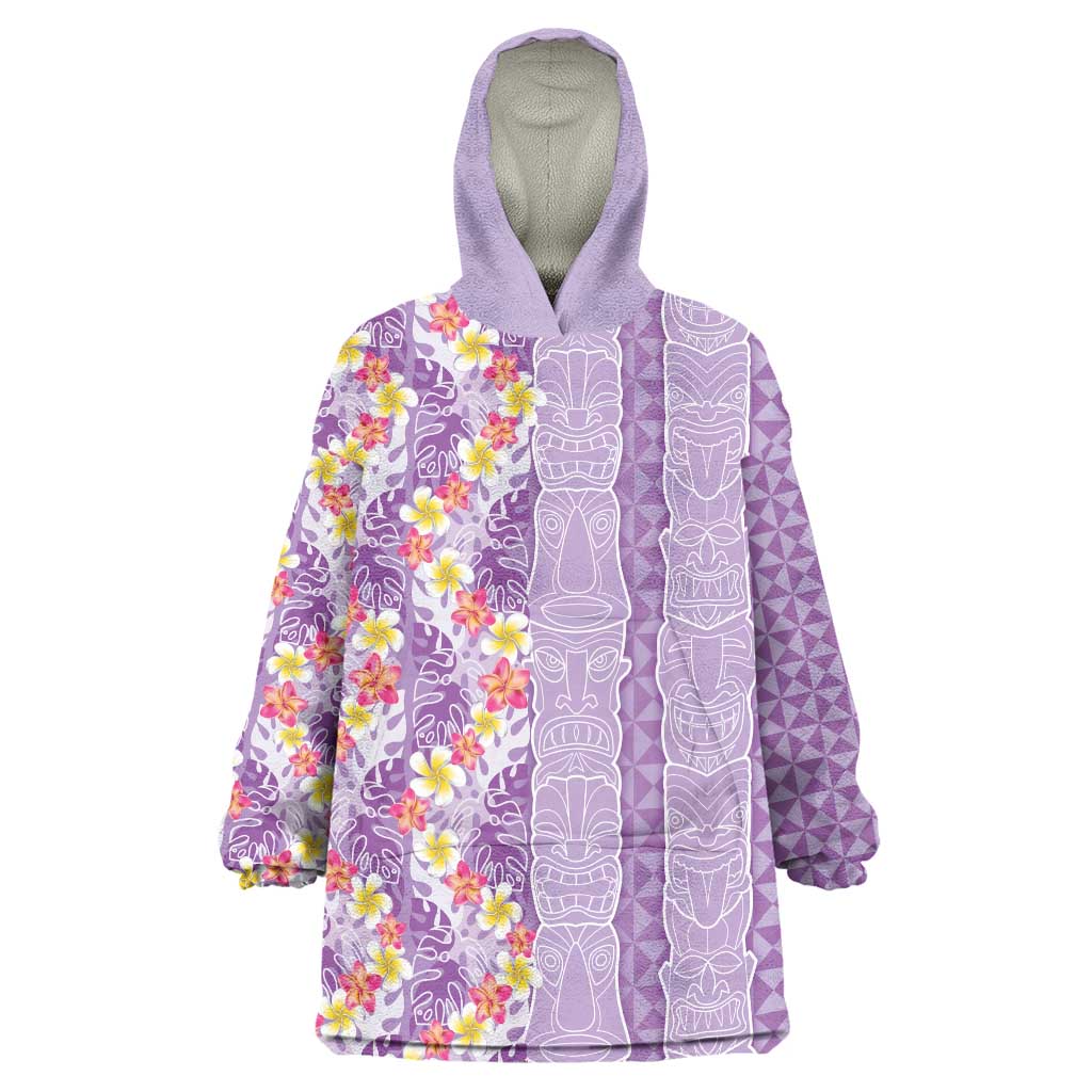 Lush Lilac Aloha Hawaii Tiki Wearable Blanket Hoodie Tropical Plumeria - Seamless Style LT14 One Size Purple - Polynesian Pride