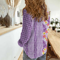 Lush Lilac Aloha Hawaii Tiki Women Casual Shirt Tropical Plumeria - Seamless Style LT14 - Polynesian Pride