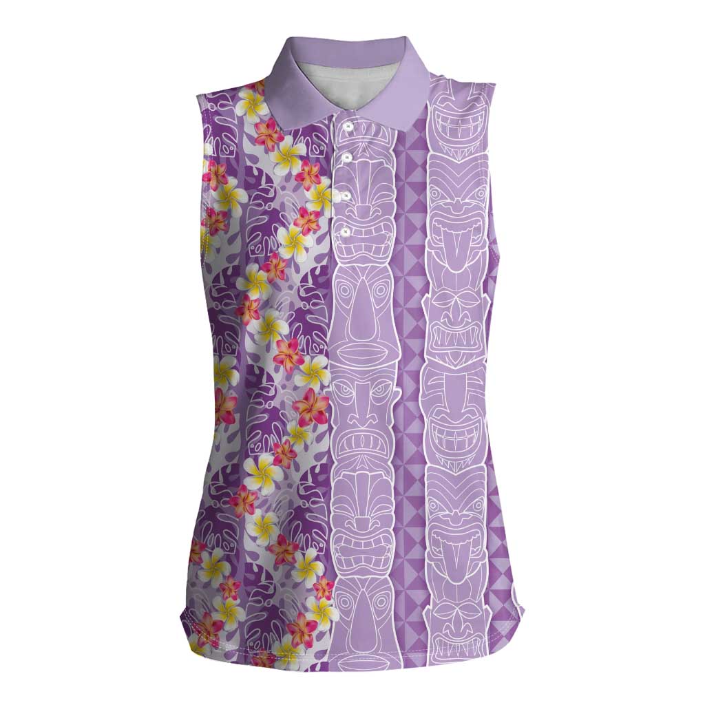 Lush Lilac Aloha Hawaii Tiki Women Sleeveless Polo Shirt Tropical Plumeria - Seamless Style LT14 Female Purple - Polynesian Pride
